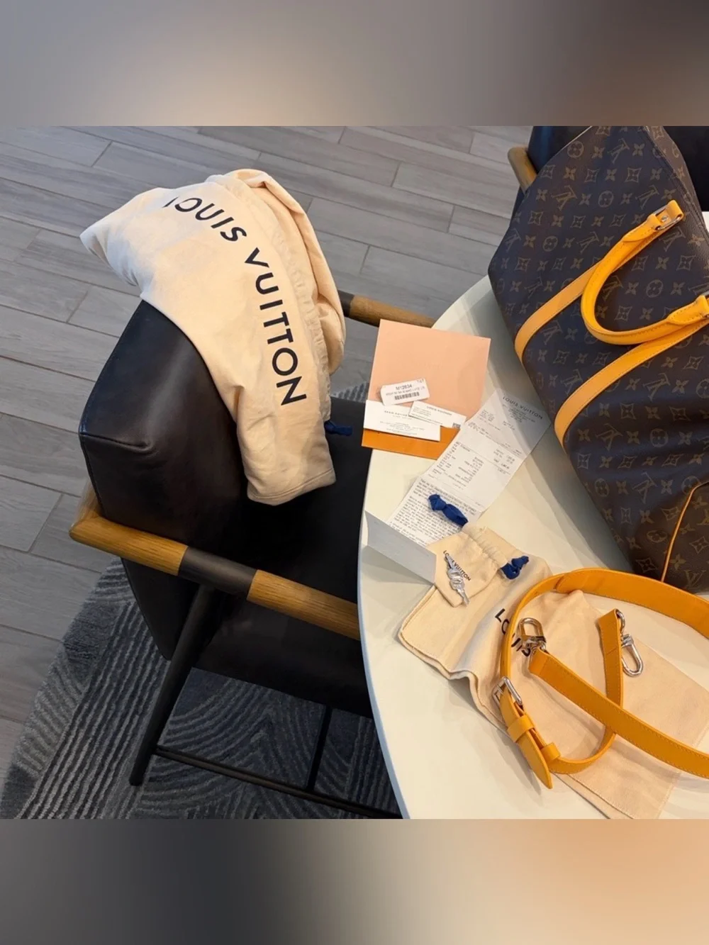 Louis Vuitton Keepall Bandoulière 50 MacassarYellow Leather Trim (M12634)